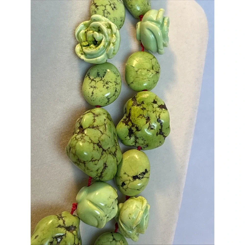 Artisan Apple Green Mineral Gaspeite Nugget Rose Southwest Statement Necklace